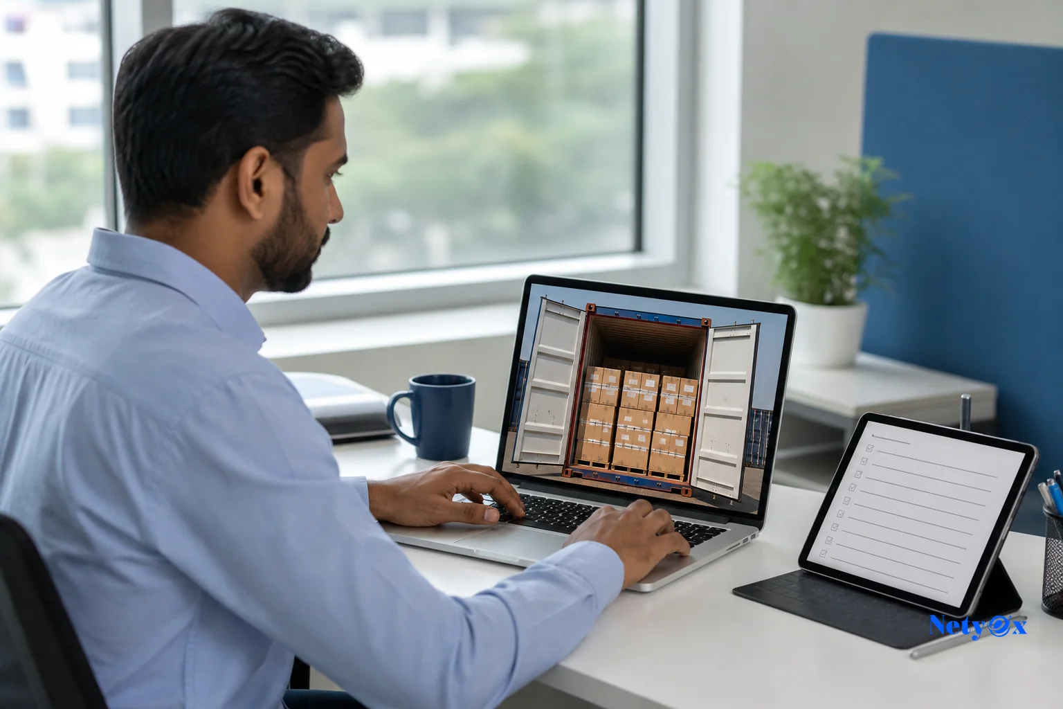 Sourcing specialist reviewing container loading photos and inspection reports remotely for an overseas buyer