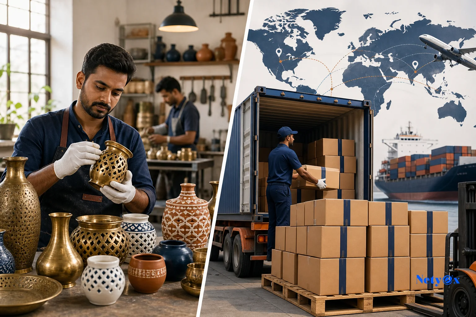 India sourcing agent overseeing quality inspection of handicraft products before export shipping