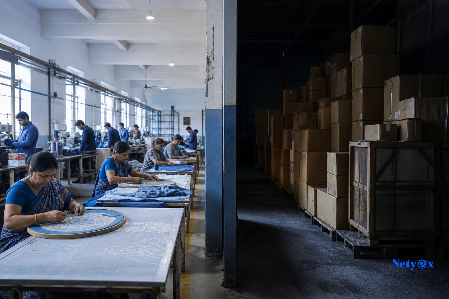 Comparison of transparent factory production versus a closed, opaque trading company warehouse process