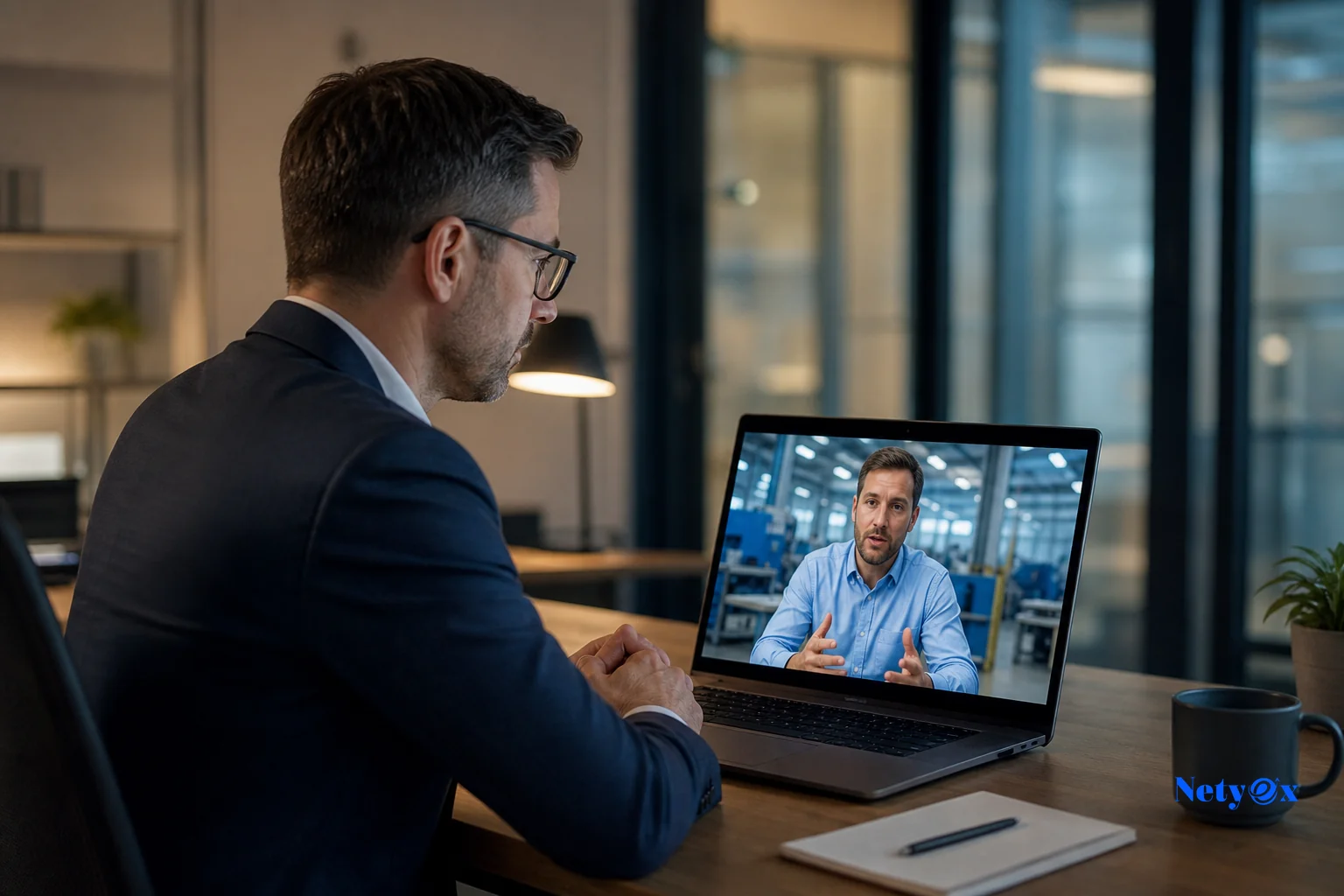 Businessperson on a video call verifying supplier bank details before sending a wire transfer to India