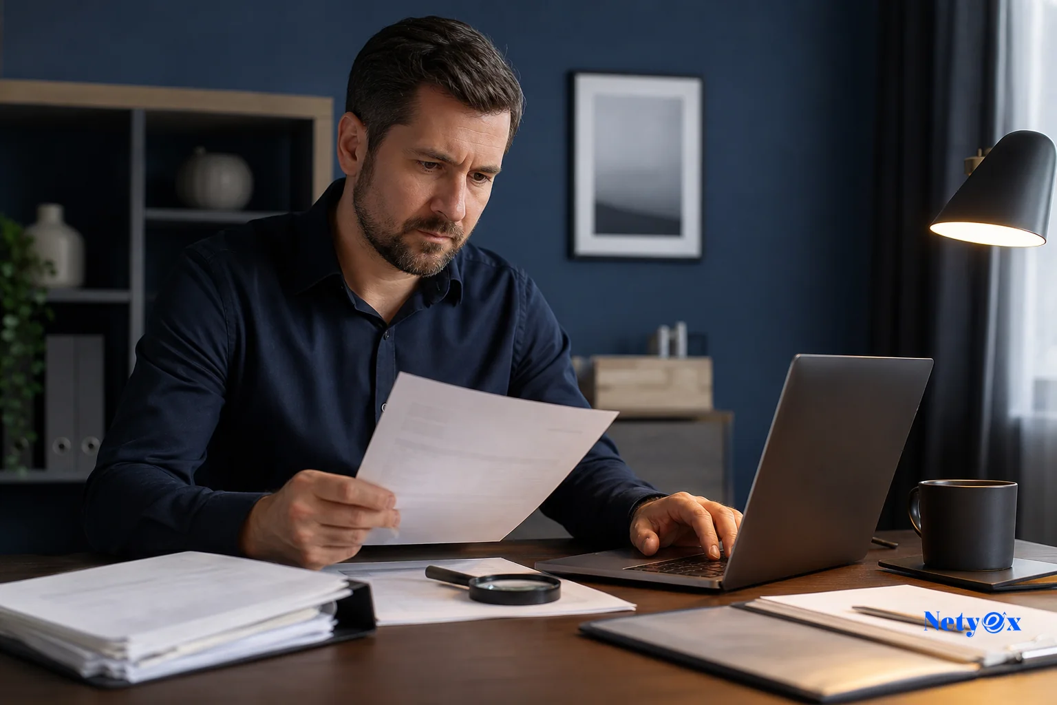Importer carefully cross-checking a proforma invoice against the original supplier quotation before approving payment