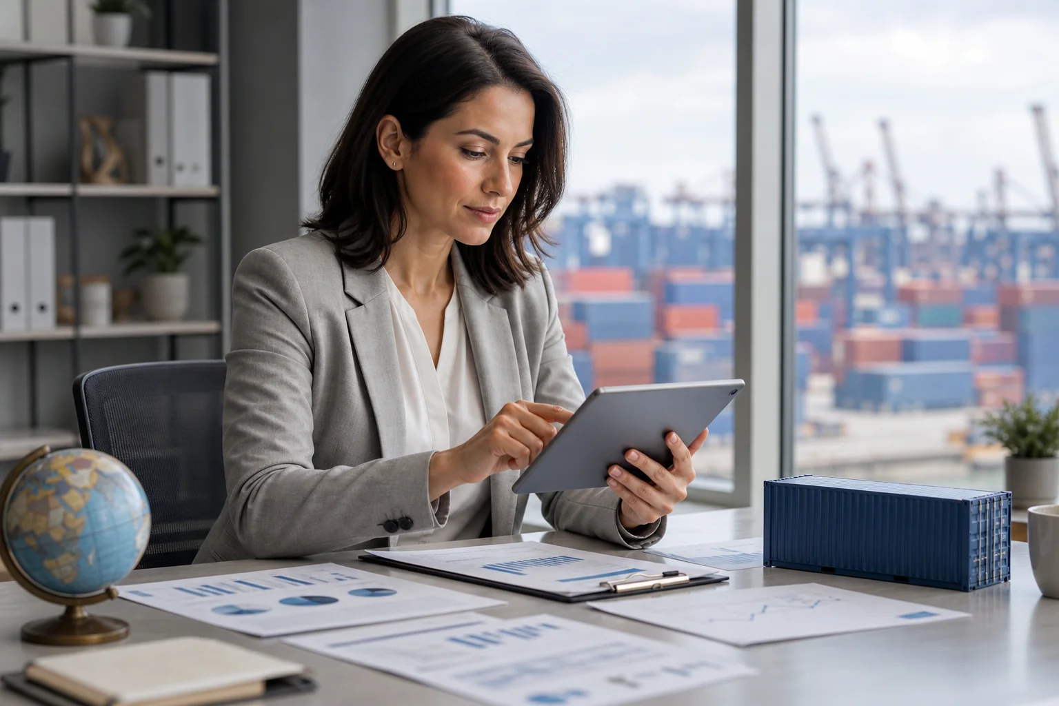 Business professional using a decision framework to choose between sea freight and air freight from India