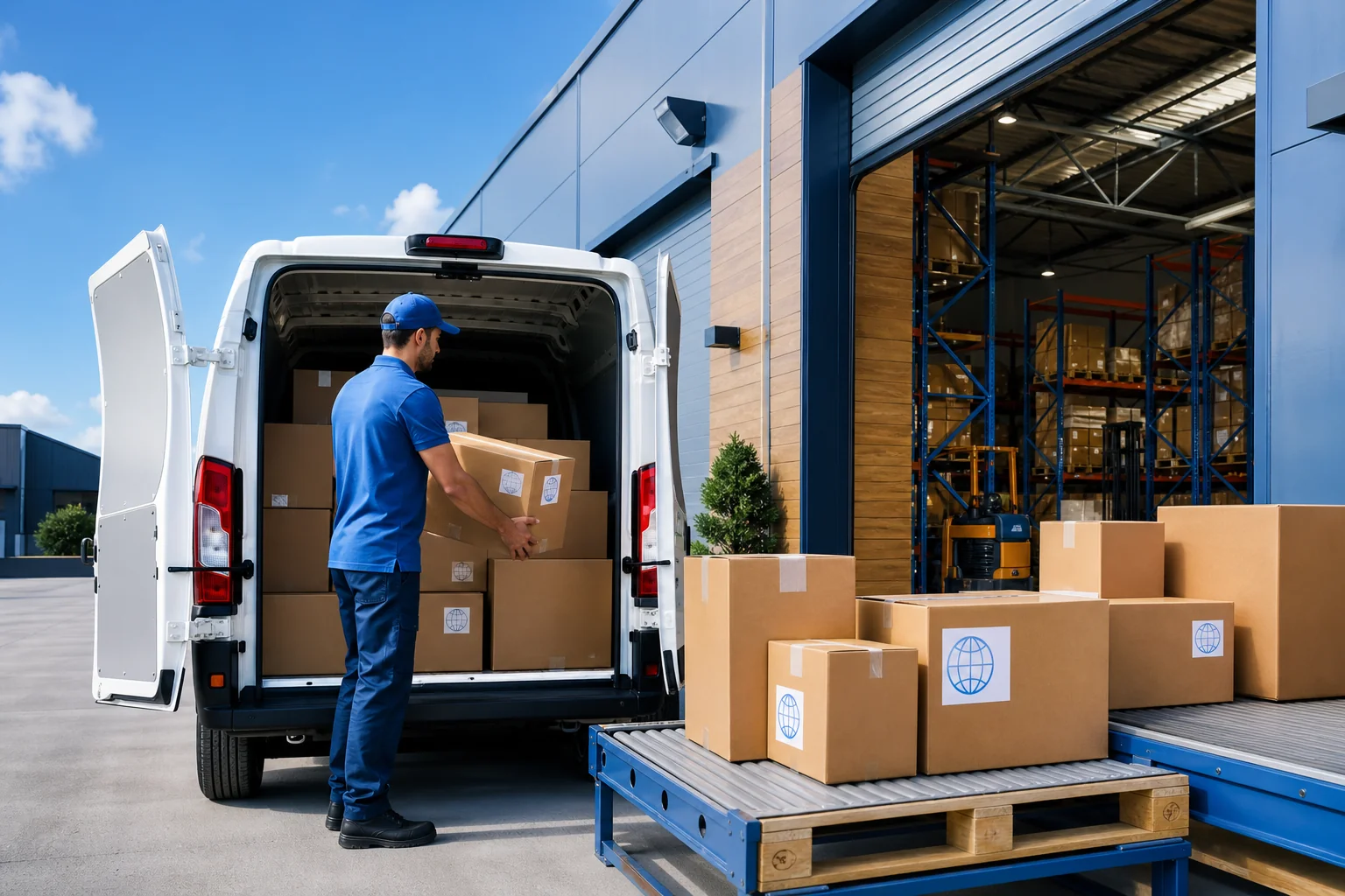Express courier packages being loaded for fast international shipping from India to USA, UK, and UAE