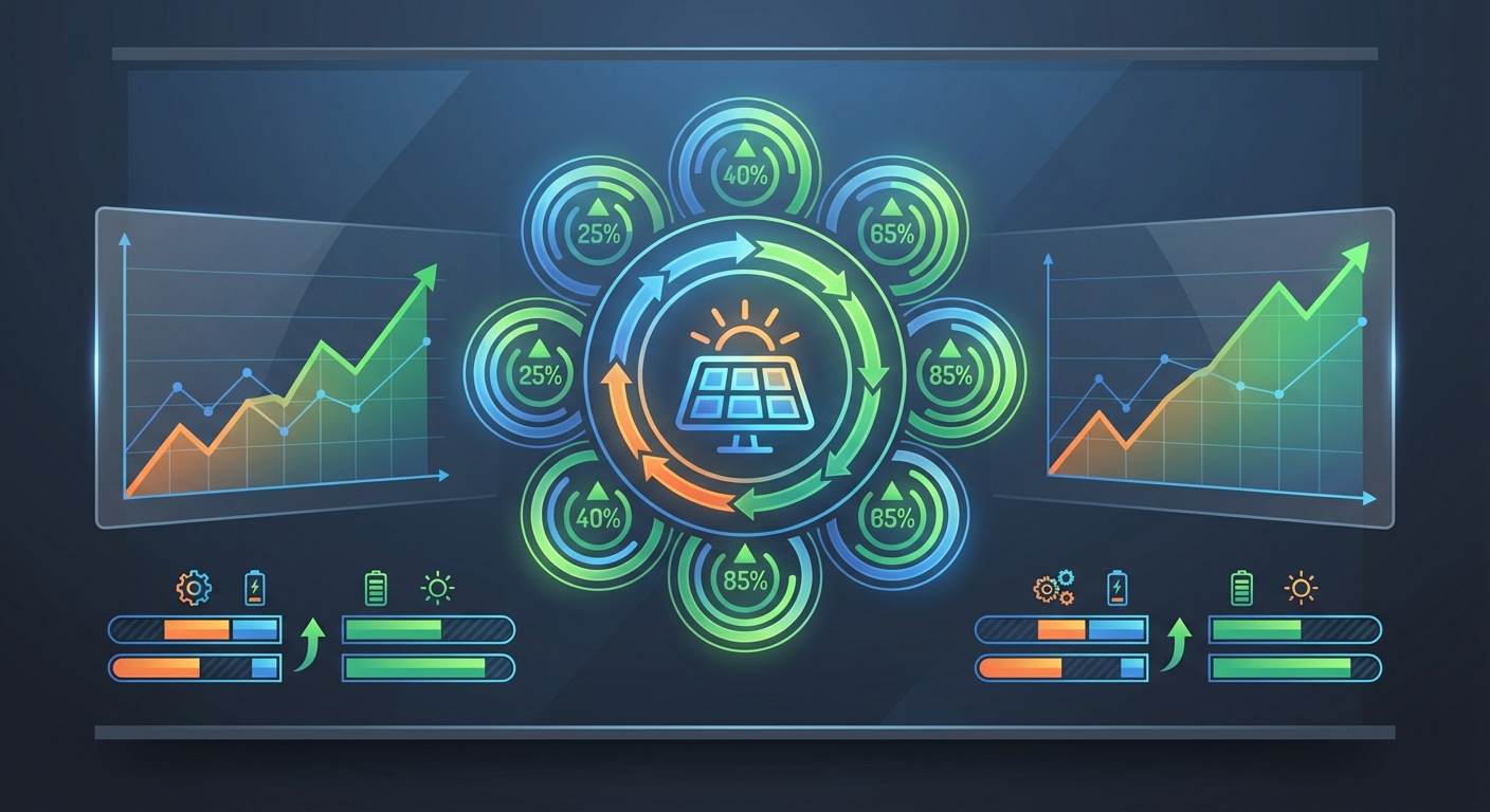 Solar optimization performance metrics showing downtime reduction and ROI improvement across solar portfolios