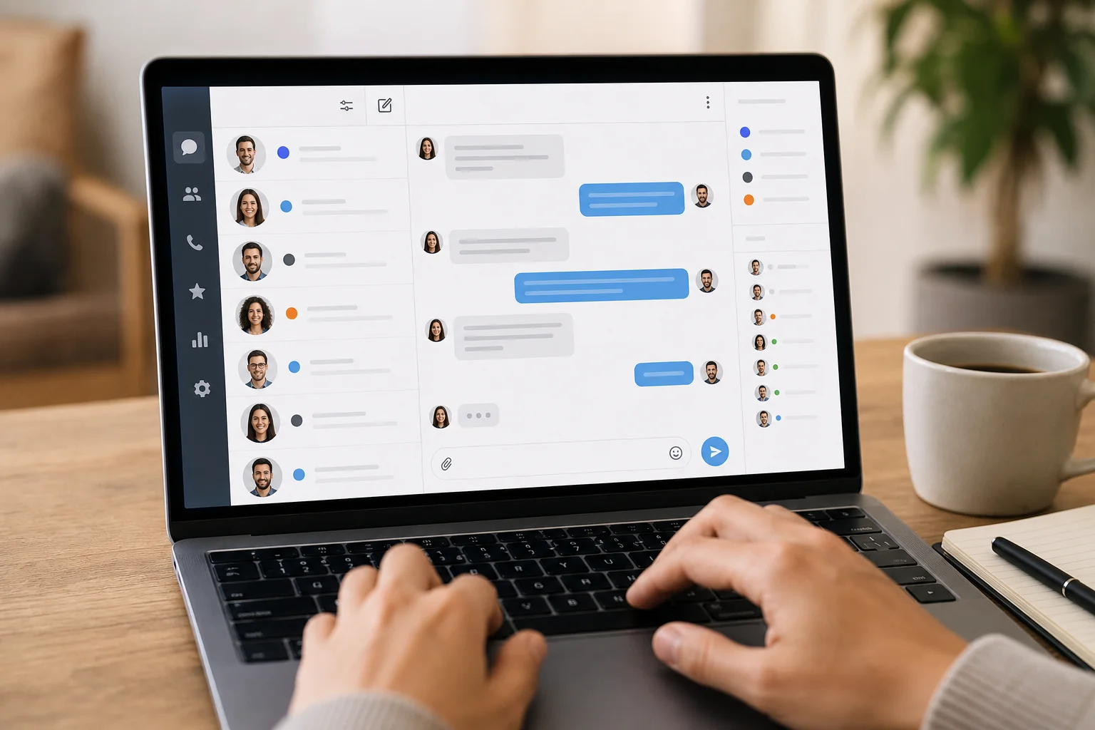 Professional managing a unified inbox across multiple LinkedIn client accounts on a laptop